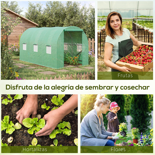 Outsunny Estufa Tipo Túnel 400x200x200cm Estufa de Túnel com Portas Enroláveis e 6 Janelas Cobertura de PE 140 gm² Estrutura de Metal para Cultivo de Plantas Verduras Verde
