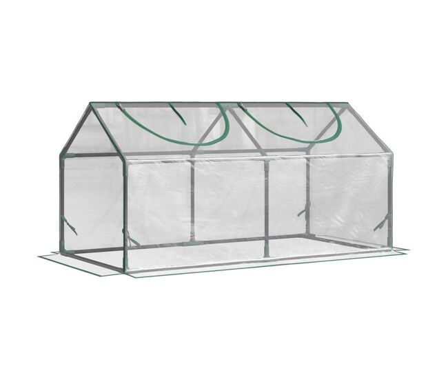Outsunny invernadero de exterior 120x60x60 cm invernadero de jardín con 2 ventanas enrollables cubierta de plástico y marco de acero impermeable anti-uv para cultivo de plantas verduras transparente