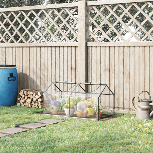 Outsunny Estufa de Exterior 120x60x60 cm com 2 Janelas Enroláveis, Cobertura Transparente em Plástico e Estrutura em Aço Impermeável Anti-UV para Cultivo de Plantas e Hortícolas