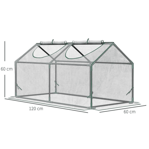 Outsunny Estufa de Exterior 120x60x60 cm com 2 Janelas Enroláveis, Cobertura Transparente em Plástico e Estrutura em Aço Impermeável Anti-UV para Cultivo de Plantas e Hortícolas