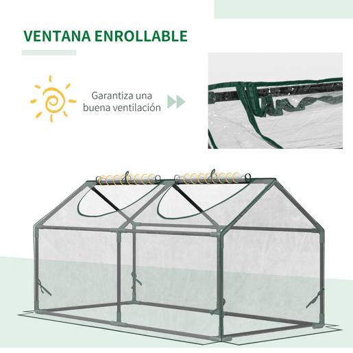 Outsunny Estufa de Exterior 120x60x60 cm com 2 Janelas Enroláveis, Cobertura Transparente em Plástico e Estrutura em Aço Impermeável Anti-UV para Cultivo de Plantas e Hortícolas