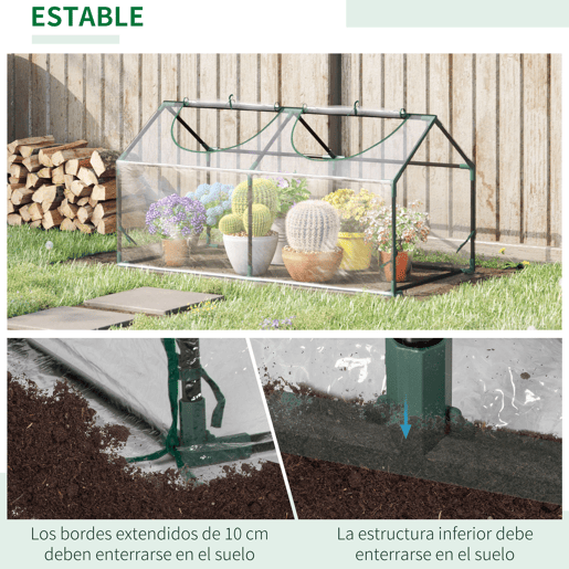 Outsunny Estufa de Exterior 120x60x60 cm com 2 Janelas Enroláveis, Cobertura Transparente em Plástico e Estrutura em Aço Impermeável Anti-UV para Cultivo de Plantas e Hortícolas