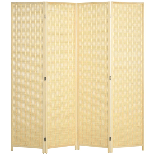 HOMCOM Biombo de 4 Painéis Dobrável 180x180 cm Separador de Ambientes Divisor de Habitação Tecido a Mão de Bambu e Fio de Algodão Decoração Elegante para Sala de Estar Madeira
