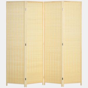 HOMCOM Biombo de 4 Painéis Dobrável 180x180 cm Separador de Ambientes Divisor de Habitação Tecido a Mão de Bambu e Fio de Algodão Decoração Elegante para Sala de Estar Madeira