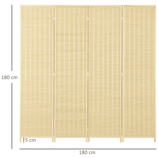 HOMCOM Biombo de 4 Painéis Dobrável 180x180 cm Separador de Ambientes Divisor de Habitação Tecido a Mão de Bambu e Fio de Algodão Decoração Elegante para Sala de Estar Madeira