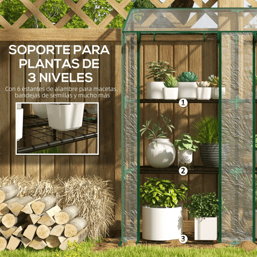 Outsunny Estufa de Jardim de 3 Níveis Estufa de Terraço com Prateleiras Teto Inclinado e 2 Portas com Fecho de Correr para Cultivo de Plantas em Pátio 143x46x141151 cm Transparente