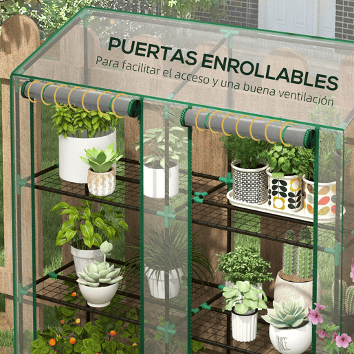 Outsunny Estufa de Jardim de 3 Níveis Estufa de Terraço com Prateleiras Teto Inclinado e 2 Portas com Fecho de Correr para Cultivo de Plantas em Pátio 143x46x141151 cm Transparente
