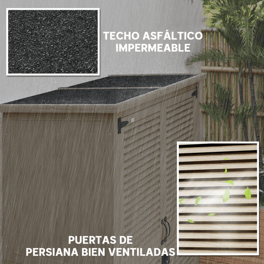 Outsunny Armário de Jardim de Madeira 0,83 m² 127x65x168 cm Armário Exterior de Madeira com 2 Portas de Persiana 2 Prateleiras 2 Alças e Telhado Impermeável Natural