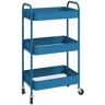 HOMCOM Carrinho Auxiliar de 3 Níveis com Rodas Carrinho de Armazenamento Deslizante com 3 Prateleiras 4 Rodas e 2 Travões para Cozinha Sala 45x30.6x79 cm Azul Escuro