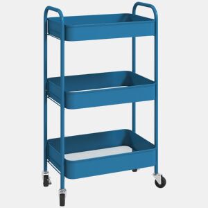 HOMCOM Carrinho Auxiliar de 3 Níveis com Rodas Carrinho de Armazenamento Deslizante com 3 Prateleiras 4 Rodas e 2 Travões para Cozinha Sala 45x30.6x79 cm Azul Escuro