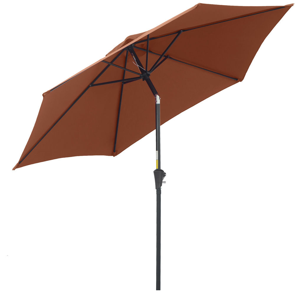 Outsunny sombrilla de jardín, ø260x235 cm, parasol de jardín reclinable con manivela, poste desmontable de aluminio y 6 varillas de metal, para terraza, exterior, balcón, café