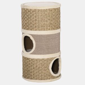 PawHut Torre Arranhadora para Gatos de 3 Níveis, Altura 70 cm, Cama para Gatos com Sisal, Móvel Arranhador, Ø37,5x70 cm, Caqui e Castanho