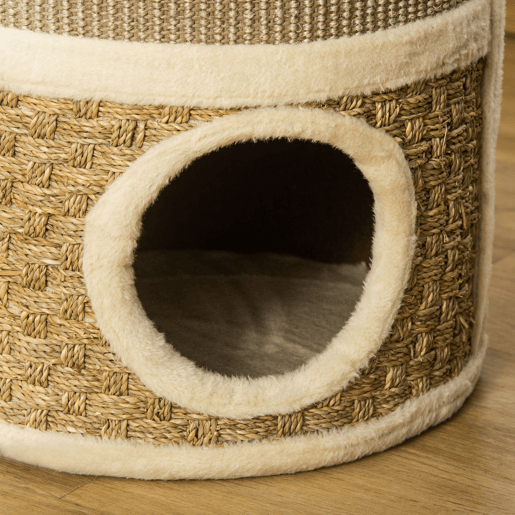 PawHut Torre Arranhadora para Gatos de 3 Níveis, Altura 70 cm, Cama para Gatos com Sisal, Móvel Arranhador, Ø37,5x70 cm, Caqui e Castanho