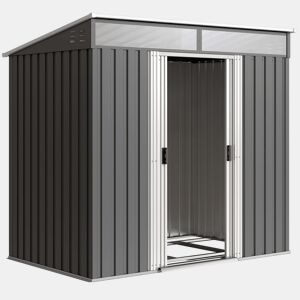 Outsunny Caseta de Jardim Exterior 2 m² 195x122x181,5 cm Abrigo de Jardim Metálico com Base SEM CHÃO 2 Portas Deslizantes Janelas e Ganchos para Ferramentas Cinzento Escuro