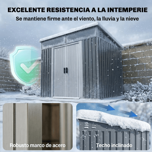 Outsunny Caseta de Jardim Exterior 2 m² 195x122x181,5 cm Abrigo de Jardim Metálico com Base SEM CHÃO 2 Portas Deslizantes Janelas e Ganchos para Ferramentas Cinzento Escuro