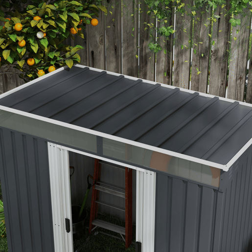 Outsunny Caseta de Jardim Exterior 2 m² 195x122x181,5 cm Abrigo de Jardim Metálico com Base SEM CHÃO 2 Portas Deslizantes Janelas e Ganchos para Ferramentas Cinzento Escuro