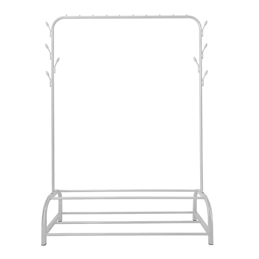 Donkey Premium Rack 2 Suportes Cabideiro Nyana Home 158x110x39cm, 1 barra suspensa, 8 ganchos laterais, 2 prateleiras inferiores Brancas.