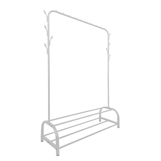 Donkey Premium Rack 2 Suportes Cabideiro Nyana Home 158x110x39cm, 1 barra suspensa, 8 ganchos laterais, 2 prateleiras inferiores Brancas.