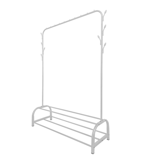 Donkey Premium Rack 2 Suportes Cabideiro Nyana Home 158x110x39cm, 1 barra suspensa, 8 ganchos laterais, 2 prateleiras inferiores Brancas.