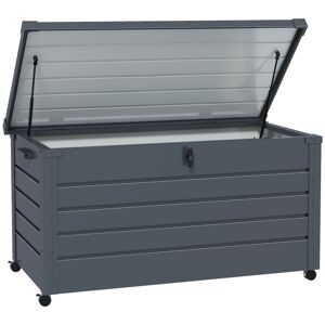 Outsunny Baú de Exterior 311 L Baú de Armazenamento de Aço Galvanizado com 4 Rodas 2 Pegas e 1 Fechadura com Chave para Jardim Pátio 120x62x66 cm Cinza Escuro