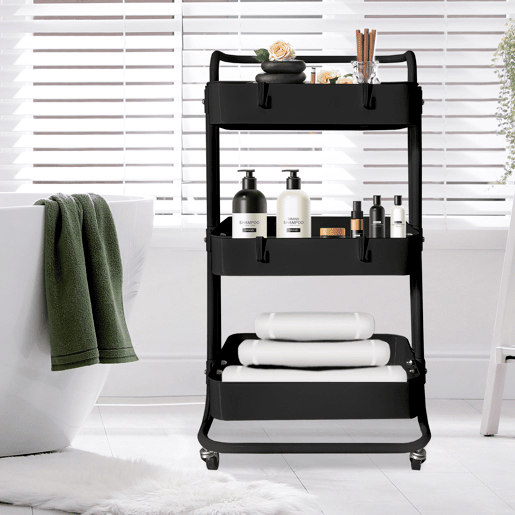 Carrinho de armazenamento de metal Nyana Home 3 prateleiras 85x44x37cm, 3 prateleiras Preto.
