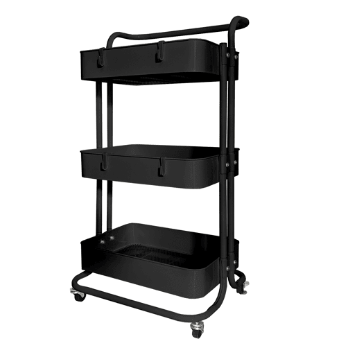 Carrinho de armazenamento de metal Nyana Home 3 prateleiras 85x44x37cm, 3 prateleiras Preto.