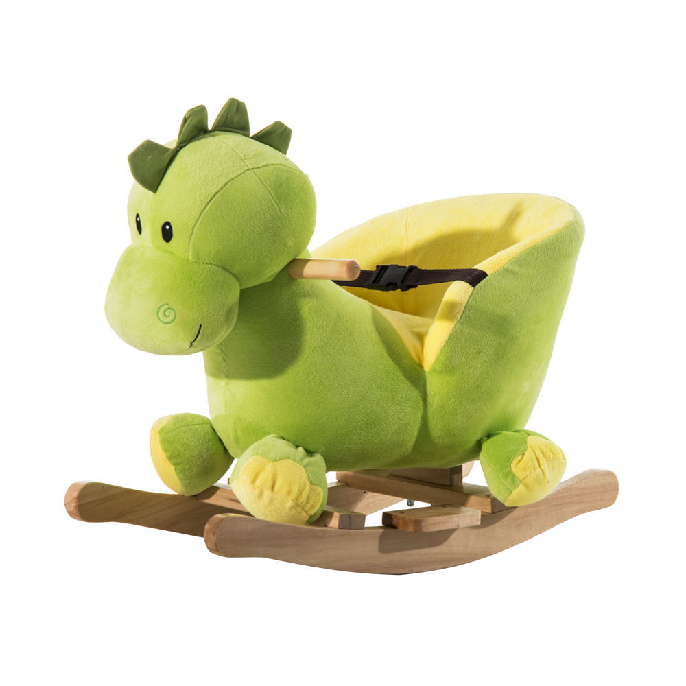 Homcom balancín infantil en forma de dinosaurio de felpa para bebés 18-36 meses con sonido cinturón de seguridad manillar y reposapiés 60x33x45 cm verde