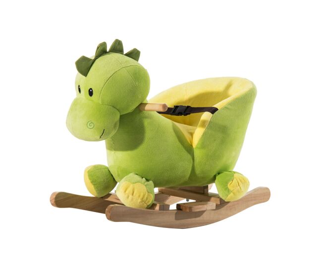 Homcom balancín infantil en forma de dinosaurio de felpa para bebés 18-36 meses con sonido cinturón de seguridad manillar y reposapiés 60x33x45 cm