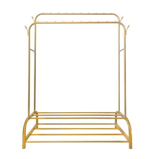 Cabideiro Donkey Premium Maxi 2 Stand Nyana Home 157x110x56cm, 2 prateleiras suspensas, 4 ganchos laterais, 2 prateleiras inferiores Douradas.