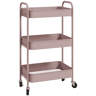 HOMCOM Carrinho Auxiliar de 3 Níveis com Rodas Carrinho de Armazenamento Deslizante com 3 Prateleiras 4 Rodas e 2 Travões para Cozinha Sala 45x30.6x79 cm Rosa