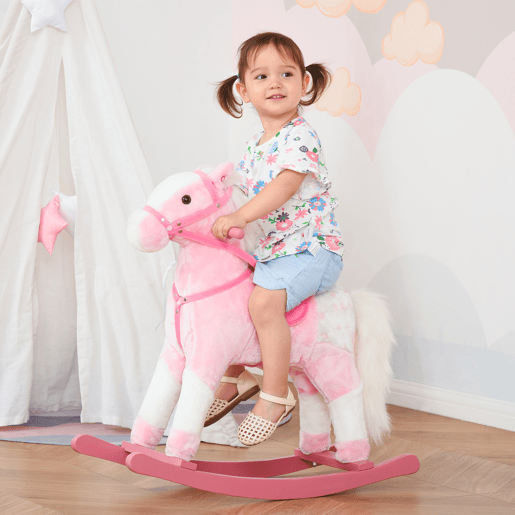 HOMCOM Cavalo Baloiço de Pelúcia para Crianças entre 3-6 Anos com Sons de Relincho 74x28x65 cm Rosa HOMCOM Cavalo Baloiço de Pelúcia para Crianças entre 3-6 Anos com Sons de Relincho 74x28x65 cm Rosa
