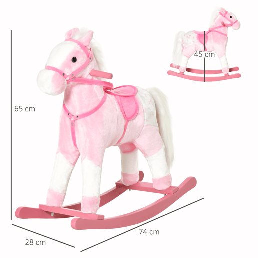 HOMCOM Cavalo Baloiço de Pelúcia para Crianças entre 3-6 Anos com Sons de Relincho 74x28x65 cm Rosa HOMCOM Cavalo Baloiço de Pelúcia para Crianças entre 3-6 Anos com Sons de Relincho 74x28x65 cm Rosa