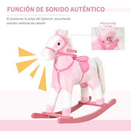 HOMCOM Cavalo Baloiço de Pelúcia para Crianças entre 3-6 Anos com Sons de Relincho 74x28x65 cm Rosa HOMCOM Cavalo Baloiço de Pelúcia para Crianças entre 3-6 Anos com Sons de Relincho 74x28x65 cm Rosa