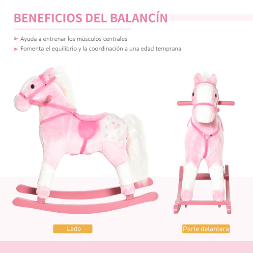 HOMCOM Cavalo Baloiço de Pelúcia para Crianças entre 3-6 Anos com Sons de Relincho 74x28x65 cm Rosa HOMCOM Cavalo Baloiço de Pelúcia para Crianças entre 3-6 Anos com Sons de Relincho 74x28x65 cm Rosa