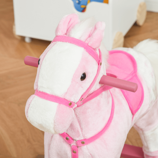 HOMCOM Cavalo Baloiço de Pelúcia para Crianças entre 3-6 Anos com Sons de Relincho 74x28x65 cm Rosa HOMCOM Cavalo Baloiço de Pelúcia para Crianças entre 3-6 Anos com Sons de Relincho 74x28x65 cm Rosa