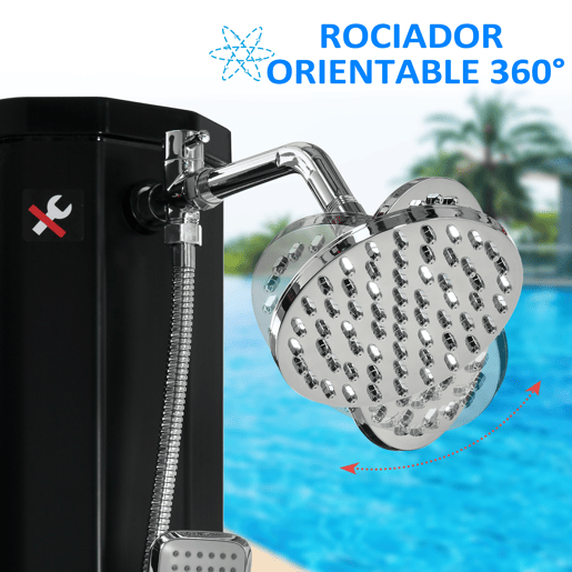 Outsunny Duche Solar Exterior 35 L Duche de Jardim com 2 Cabeças de Chuveiro Torneira e Água Quente 0-55? para Piscina Pátio Praia 17,5x14,5x216 cm Preto