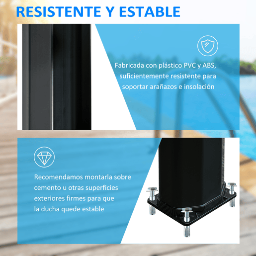 Outsunny Duche Solar Exterior 35 L Duche de Jardim com 2 Cabeças de Chuveiro Torneira e Água Quente 0-55? para Piscina Pátio Praia 17,5x14,5x216 cm Preto