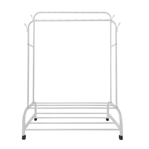Cabide Donkey Premium Maxi Giro 2 Stand Nyana Home 162x110x57cm, 2 barras suspensas, 4 ganchos laterais, 2 prateleiras inferiores Brancas.