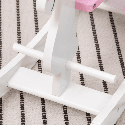 HOMCOM Cavalo Baloiço para Crianças de 1-3 Anos Cavalo Baloiço de Madeira com Guiador e Apoio para os Pés Carga Máxima 50kg 68x27x46,5cm Branco e Rosa