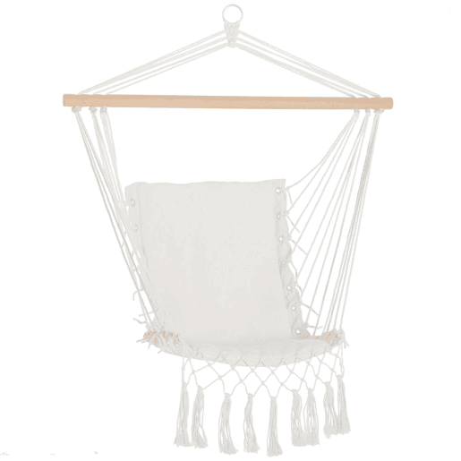 Outsunny Cadeira Suspensa com Borlas Cadeira Rede Suspensa de Algodão Capacidade 120 kg Cadeira Baloiço Estilo Moderno para Interior e Exterior 90x50 cm Bege