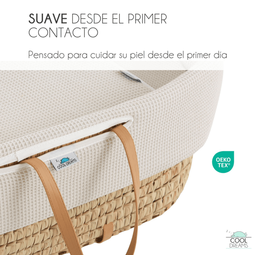 Moisés completo para bebê (roupa de algodão Gofre Renard + colchão perfurado + estrutura de balanço + brinde: 2 lençóis impermeáveis)