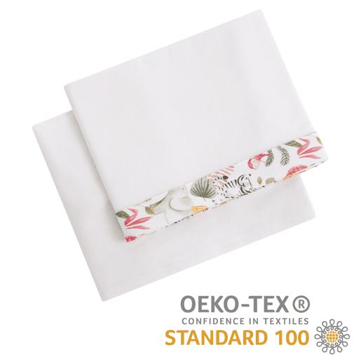 Lençol de berço 60x120 cm em algodão com certificado Oeko-Tex. Conjunto de lençol de berço, lençol adaptado e lençol de cima (Safari Jungle)