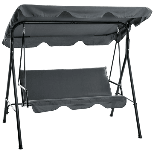 Outsunny Baloiço de Jardim de 3 Lugares com Almofada Toldo Ajustável e Estrutura de Aço para Balcão Terraço Patio Carga Máx. 240kg 172x110x153 cm Cinza
