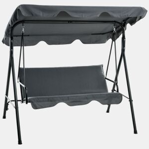 Outsunny Baloiço de Jardim de 3 Lugares com Almofada Toldo Ajustável e Estrutura de Aço para Balcão Terraço Patio Carga Máx. 240kg 172x110x153 cm Cinza