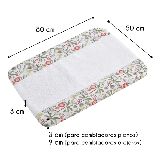 Capa têxtil para trocador de bebê 50x80 em turco branco absorvente (Safari Jungle)