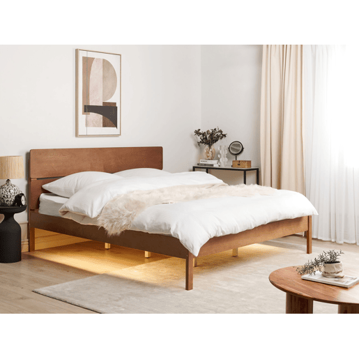 Cama com LED Madeira BOISSET 180 x 200 cm Castanho escuro