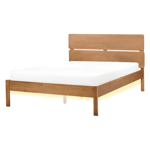 Cama com LED Madeira BOISSET 140 x 200 cm Castanho escuro