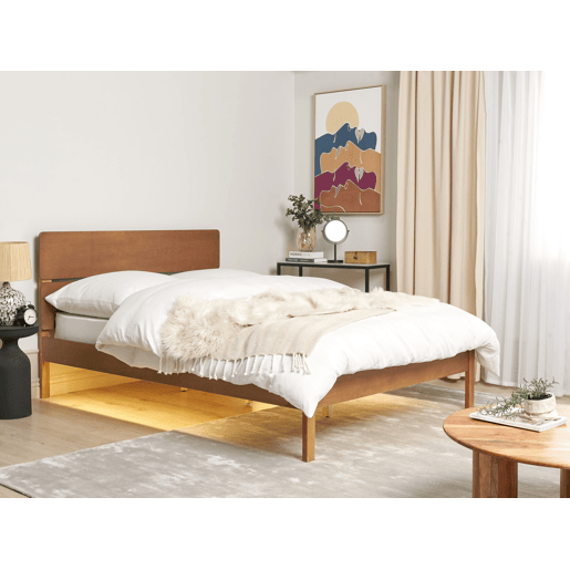 Cama com LED Madeira BOISSET 140 x 200 cm Castanho escuro