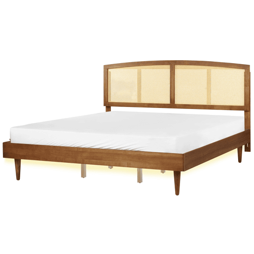 Cama com LED Rattan VARZY 180 x 200 cm Castanho