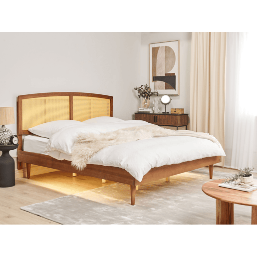 Cama com LED Rattan VARZY 180 x 200 cm Castanho